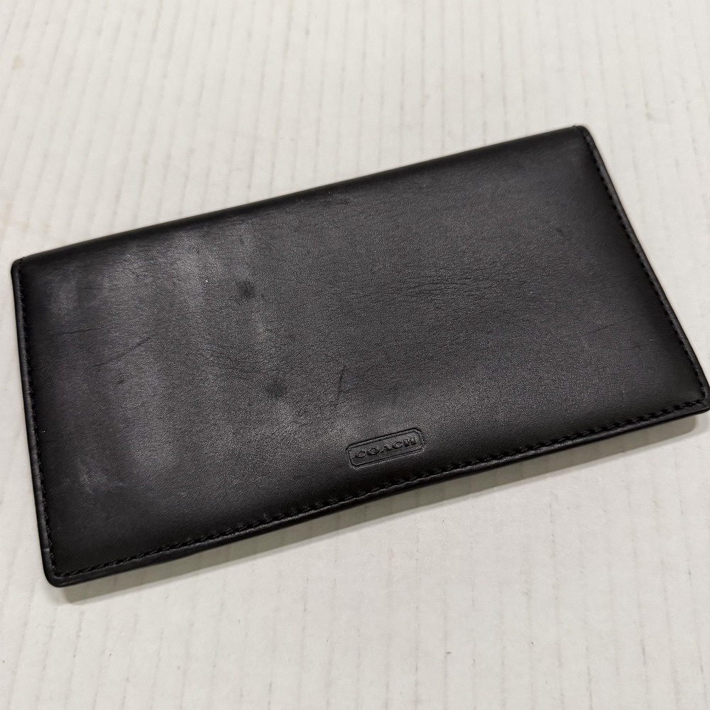 Coach Wallet Mens One Size Black Leather Checkbook Bifold Long Slim Logo